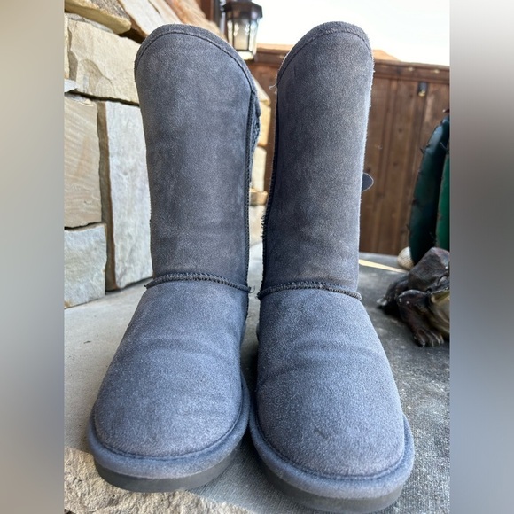 BearPaw winter Clara leather knit pull on buckle strap Grey Fog boots Sz-7. J - Picture 7 of 11